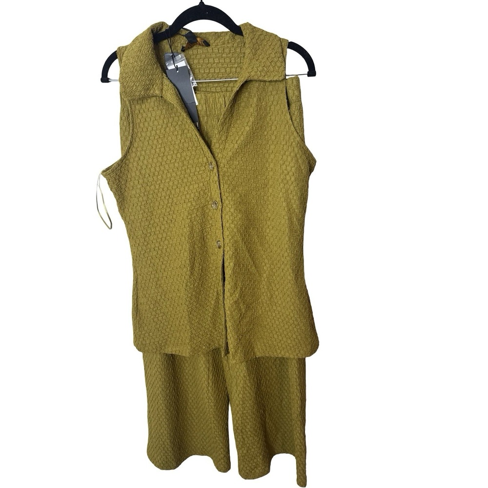Truth By Republic Women's sz M 2-piece Pants And Top ecru olive texture new